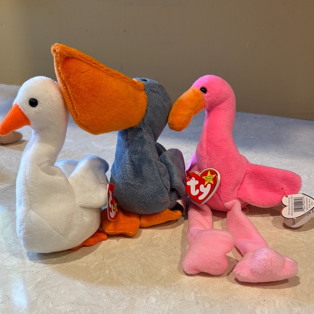 Ty Plush Bird Set - White, Gray, Pink